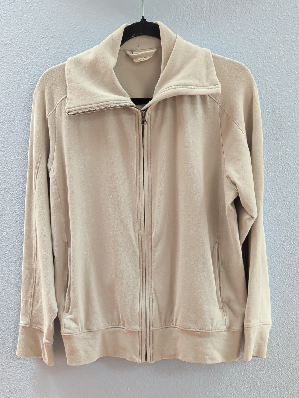 Pact Cloudknit Organic Cotton Funnel Neck Women's Beige Full-Zip Jacket